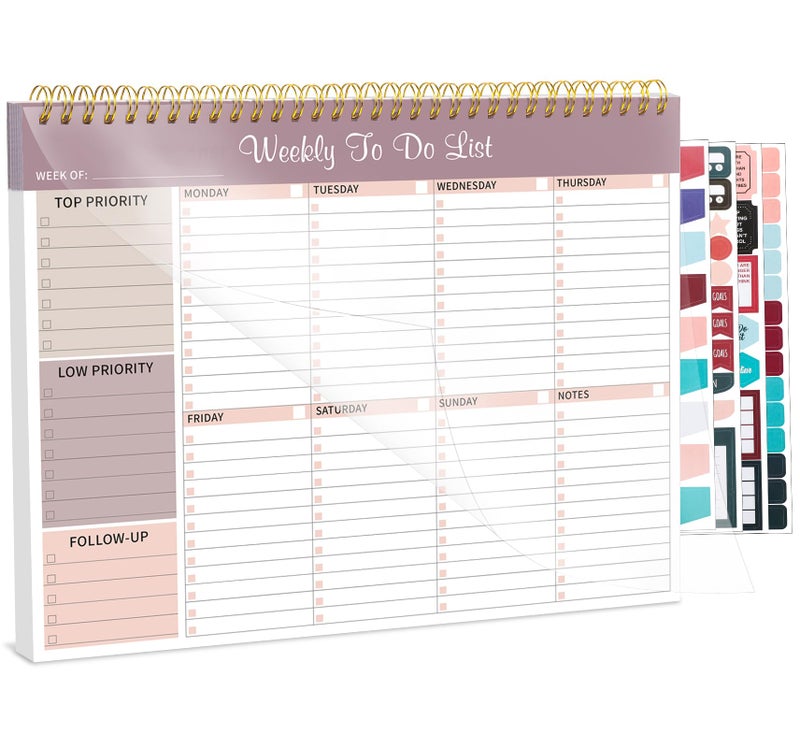 مفكرة قائمة المهام الأسبوعية، مقاس 8.5 × 11 بوصة، مخطط مكتبي أسبوعي مع 52 ورقة قابلة للتمزيق، مخطط أسبوعي غير مؤرخ، متتبع للعادات ومنظم للإنتاجية للمنزل والمدرسة والعمل، لون أرجواني فاتح - Image 1